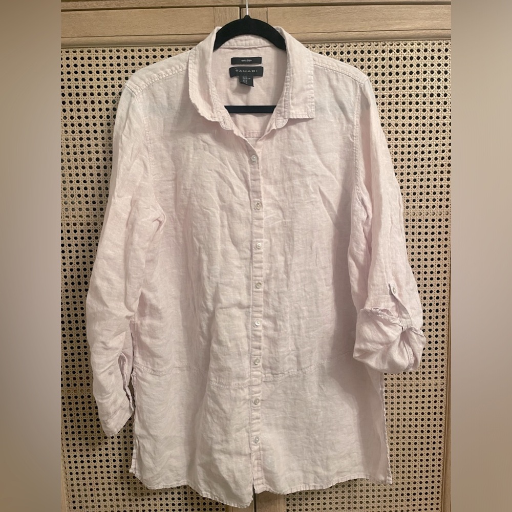 Tahari Light Pink Linen Button-Up Tunic - Picture 11 of 11